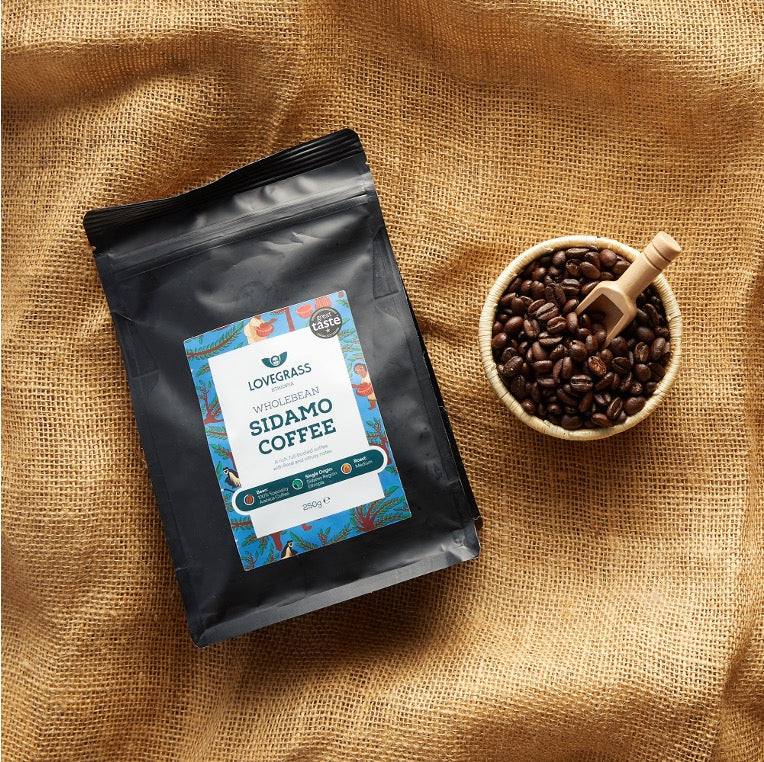 Lovegrass Wholebean Sidamo Coffee Grade 1 250g - case of 40